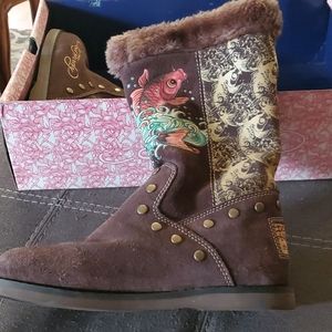 Ed Hardy Suede Boots with Faux Fur Lining